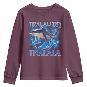 Tralalero Tralala Shark Youth Sweatshirt Funny Internet Brainrot Memes Gen Alpha TS10 Maroon Print Your Wear