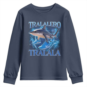 Tralalero Tralala Shark Youth Sweatshirt Funny Internet Brainrot Memes Gen Alpha TS10 Navy Print Your Wear