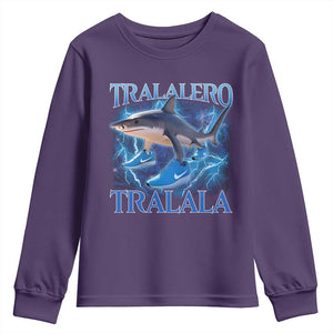 Tralalero Tralala Shark Youth Sweatshirt Funny Internet Brainrot Memes Gen Alpha TS10 Purple Print Your Wear