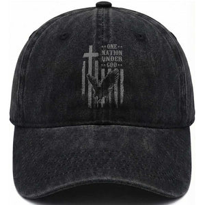 One Nation Under God Washed Cotton Baseball Cap American Flag Bald Eagle 4th Of July Patriotic Christian TS10 Washed Cap Universal Fit Black Print Your Wear