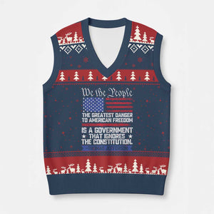 Thomas Jefferson V-Neck Knit Sweater Vest The Greatest Danger To Freedom Patriotic USA Flag TS10 Navy Red Print Your Wear