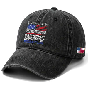 Thomas Jefferson Washed Cotton Baseball Cap The Greatest Danger To Freedom Patriotic USA Flag TS10 Print Your Wear