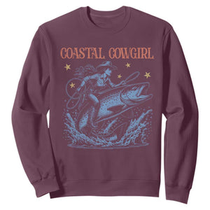 Coastal Cowgirl Sweatshirt Funny Western Country Rodeo Cowgirl Fishing TS10 Maroon Print Your Wear