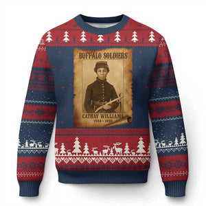 Cathay Williams Ugly Christmas Sweater Buffalo Soldier First African American Female Soldier TS10 Navy Red Print Your Wear