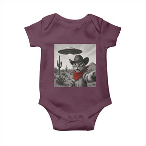 Vintage UFO Cowboy Cat Baby Onesie Retro 90s Western Rodeo Kitten Cat Selfie With Alien UFO TS10 Maroon Print Your Wear