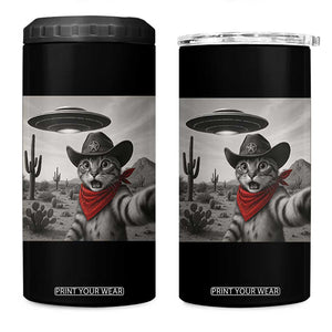 Vintage UFO Cowboy Cat 4 in 1 Can Cooler Tumbler Retro 90s Western Rodeo Kitten Cat Selfie With Alien UFO TS10 One Size: 16 oz Black Print Your Wear