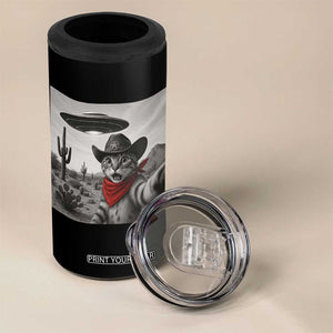 Vintage UFO Cowboy Cat 4 in 1 Can Cooler Tumbler Retro 90s Western Rodeo Kitten Cat Selfie With Alien UFO TS10 Print Your Wear