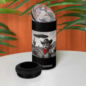 Vintage UFO Cowboy Cat 4 in 1 Can Cooler Tumbler Retro 90s Western Rodeo Kitten Cat Selfie With Alien UFO TS10 Print Your Wear