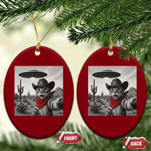 Vintage UFO Cowboy Cat Ceramic Ornament Retro 90s Western Rodeo Kitten Cat Selfie With Alien UFO TS10 Print Your Wear