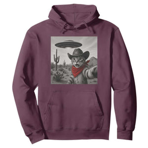 Vintage UFO Cowboy Cat Hoodie Retro 90s Western Rodeo Kitten Cat Selfie With Alien UFO TS10 Maroon Print Your Wear