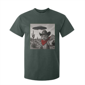 Vintage UFO Cowboy Cat T Shirt For Kid Retro 90s Western Rodeo Kitten Cat Selfie With Alien UFO TS10 Dark Forest Green Print Your Wear