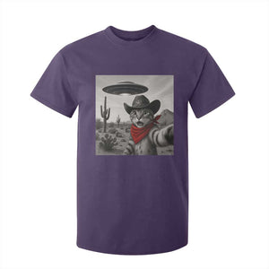 Vintage UFO Cowboy Cat T Shirt For Kid Retro 90s Western Rodeo Kitten Cat Selfie With Alien UFO TS10 Purple Print Your Wear