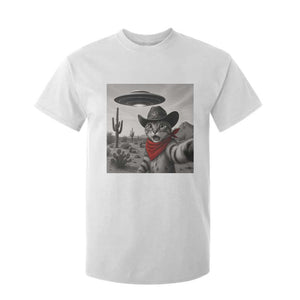 Vintage UFO Cowboy Cat T Shirt For Kid Retro 90s Western Rodeo Kitten Cat Selfie With Alien UFO TS10 White Print Your Wear