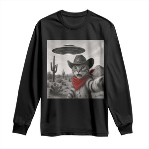Vintage UFO Cowboy Cat Long Sleeve Shirt Retro 90s Western Rodeo Kitten Cat Selfie With Alien UFO TS10 Black Print Your Wear