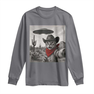 Vintage UFO Cowboy Cat Long Sleeve Shirt Retro 90s Western Rodeo Kitten Cat Selfie With Alien UFO TS10 Charcoal Print Your Wear