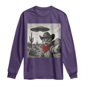 Vintage UFO Cowboy Cat Long Sleeve Shirt Retro 90s Western Rodeo Kitten Cat Selfie With Alien UFO TS10 Purple Print Your Wear