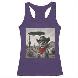 Vintage UFO Cowboy Cat Racerback Tank Top Retro 90s Western Rodeo Kitten Cat Selfie With Alien UFO TS10 Purple Print Your Wear