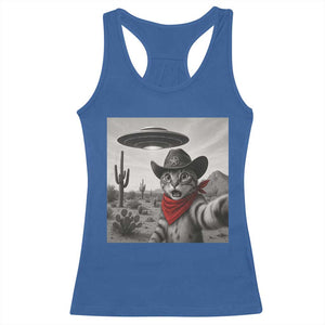 Vintage UFO Cowboy Cat Racerback Tank Top Retro 90s Western Rodeo Kitten Cat Selfie With Alien UFO TS10 Royal Blue Print Your Wear
