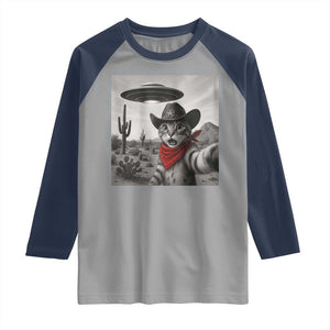 Vintage UFO Cowboy Cat Raglan Shirt Retro 90s Western Rodeo Kitten Cat Selfie With Alien UFO TS10 Sport Gray Navy Print Your Wear