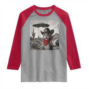 Vintage UFO Cowboy Cat Raglan Shirt Retro 90s Western Rodeo Kitten Cat Selfie With Alien UFO TS10 Sport Gray Red Print Your Wear