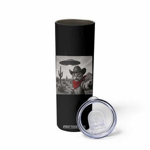 Vintage UFO Cowboy Cat Skinny Tumbler Retro 90s Western Rodeo Kitten Cat Selfie With Alien UFO TS10 Print Your Wear