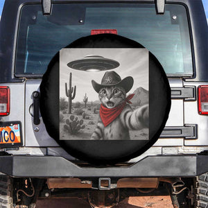 Vintage UFO Cowboy Cat Spare Tire Cover Retro 90s Western Rodeo Kitten Cat Selfie With Alien UFO TS10 No hole Black Print Your Wear