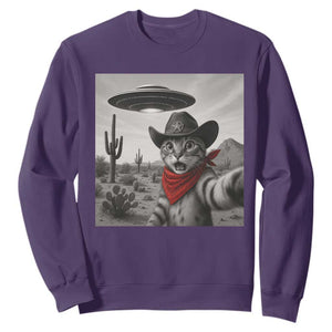Vintage UFO Cowboy Cat Sweatshirt Retro 90s Western Rodeo Kitten Cat Selfie With Alien UFO TS10 Purple Print Your Wear