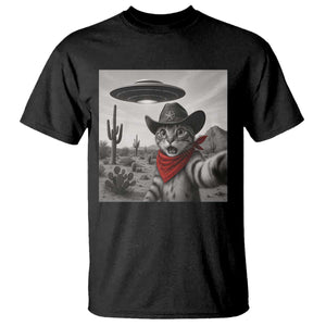 Vintage UFO Cowboy Cat T Shirt Retro 90s Western Rodeo Kitten Cat Selfie With Alien UFO TS10 Black Print Your Wear