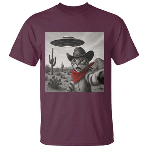 Vintage UFO Cowboy Cat T Shirt Retro 90s Western Rodeo Kitten Cat Selfie With Alien UFO TS10 Maroon Print Your Wear