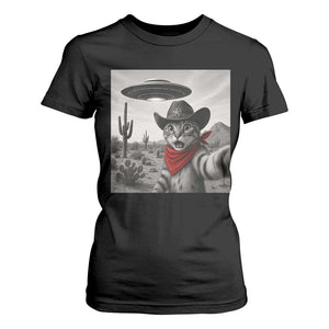 Vintage UFO Cowboy Cat T Shirt For Women Retro 90s Western Rodeo Kitten Cat Selfie With Alien UFO TS10 Black Print Your Wear