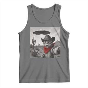 Vintage UFO Cowboy Cat Tank Top Retro 90s Western Rodeo Kitten Cat Selfie With Alien UFO TS10 Black Heather Print Your Wear