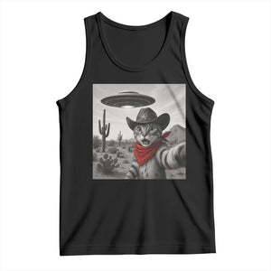 Vintage UFO Cowboy Cat Tank Top Retro 90s Western Rodeo Kitten Cat Selfie With Alien UFO TS10 Black Print Your Wear