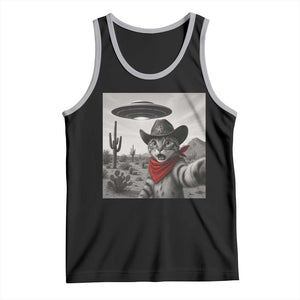 Vintage UFO Cowboy Cat Tank Top Retro 90s Western Rodeo Kitten Cat Selfie With Alien UFO TS10 Black Athletic Heather Print Your Wear