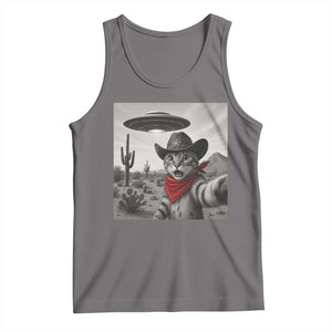 Vintage UFO Cowboy Cat Tank Top Retro 90s Western Rodeo Kitten Cat Selfie With Alien UFO TS10 Deep Heather Print Your Wear