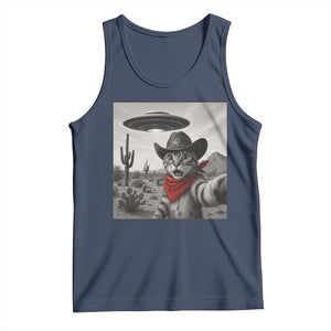 Vintage UFO Cowboy Cat Tank Top Retro 90s Western Rodeo Kitten Cat Selfie With Alien UFO TS10 Navy Print Your Wear