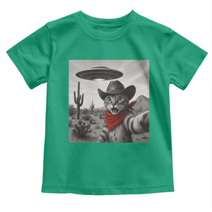 Vintage UFO Cowboy Cat Toddler T Shirt Retro 90s Western Rodeo Kitten Cat Selfie With Alien UFO TS10 Irish Green Print Your Wear