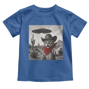 Vintage UFO Cowboy Cat Toddler T Shirt Retro 90s Western Rodeo Kitten Cat Selfie With Alien UFO TS10 Royal Blue Print Your Wear