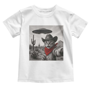Vintage UFO Cowboy Cat Toddler T Shirt Retro 90s Western Rodeo Kitten Cat Selfie With Alien UFO TS10 White Print Your Wear