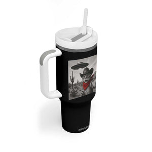 Vintage UFO Cowboy Cat Tumbler With Handle Retro 90s Western Rodeo Kitten Cat Selfie With Alien UFO TS10 Print Your Wear