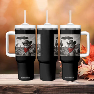 Vintage UFO Cowboy Cat Tumbler With Handle Retro 90s Western Rodeo Kitten Cat Selfie With Alien UFO TS10 Print Your Wear