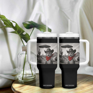 Vintage UFO Cowboy Cat Tumbler With Handle Retro 90s Western Rodeo Kitten Cat Selfie With Alien UFO TS10 Print Your Wear