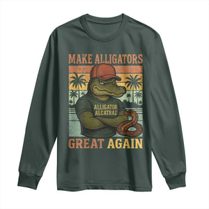 Retro Alligator Alcatraz Long Sleeve Shirt Funny Florida Everglades Dark Humor TS10 Dark Forest Green Print Your Wear