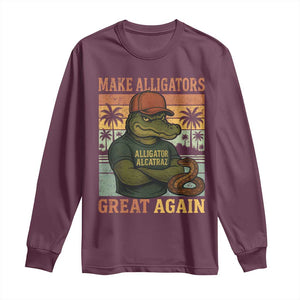 Retro Alligator Alcatraz Long Sleeve Shirt Funny Florida Everglades Dark Humor TS10 Maroon Print Your Wear