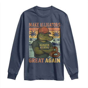 Retro Alligator Alcatraz Long Sleeve Shirt Funny Florida Everglades Dark Humor TS10 Navy Print Your Wear