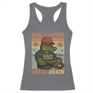 Retro Alligator Alcatraz Racerback Tank Top Funny Florida Everglades Dark Humor TS10 Charcoal Print Your Wear