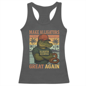 Retro Alligator Alcatraz Racerback Tank Top Funny Florida Everglades Dark Humor TS10 Dark Heather Print Your Wear