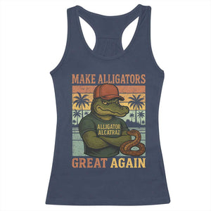 Retro Alligator Alcatraz Racerback Tank Top Funny Florida Everglades Dark Humor TS10 Navy Print Your Wear