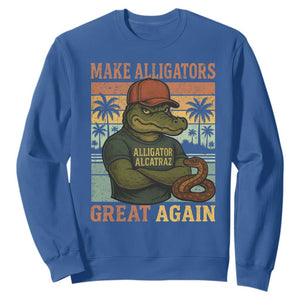 Retro Alligator Alcatraz Sweatshirt Funny Florida Everglades Dark Humor TS10 Royal Blue Print Your Wear