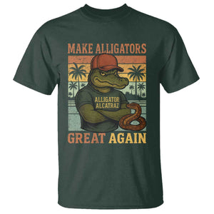 Retro Alligator Alcatraz T Shirt Funny Florida Everglades Dark Humor TS10 Dark Forest Green Print Your Wear