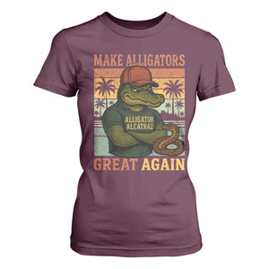 Retro Alligator Alcatraz T Shirt For Women Funny Florida Everglades Dark Humor TS10 Maroon Print Your Wear